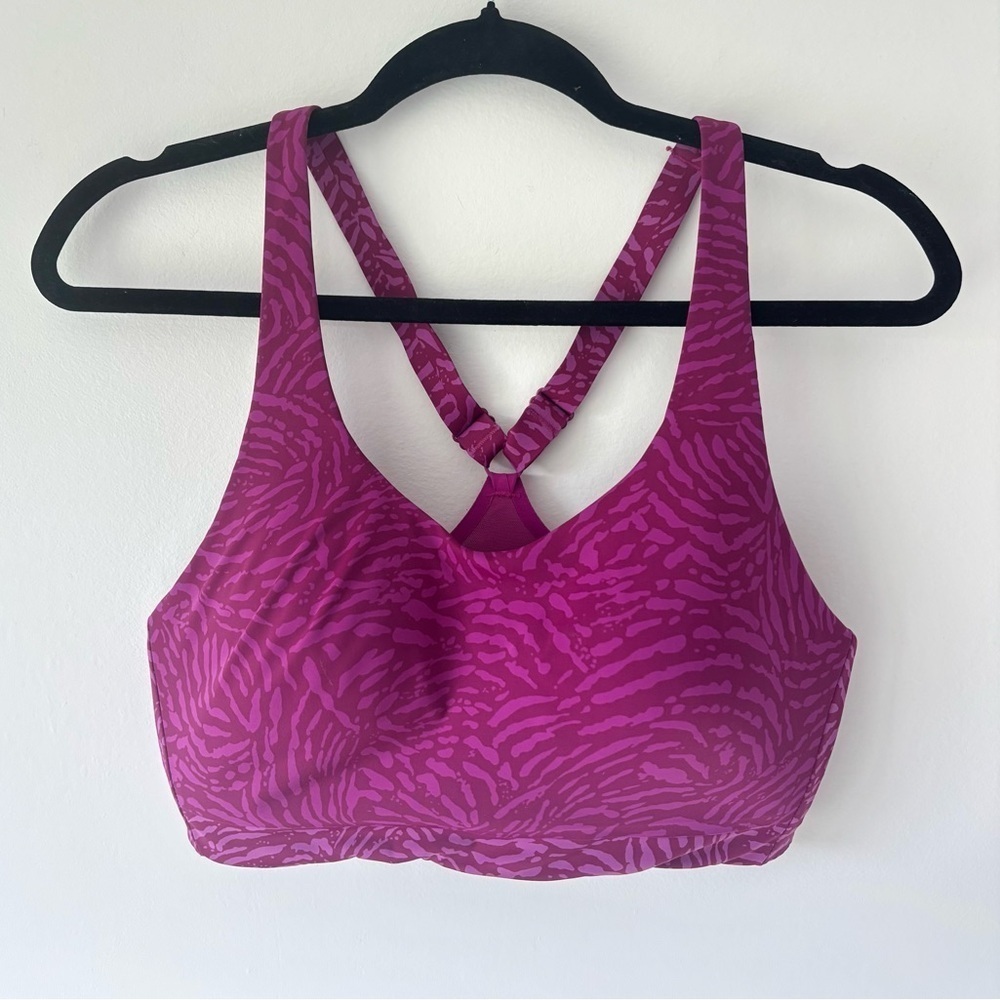 Athleta Advance Printed Sports Bra Fiji Magnolia Pink Animal Striped Zebra 36D